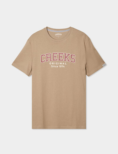 T-shirt droit manches courtes coton taupe homme
