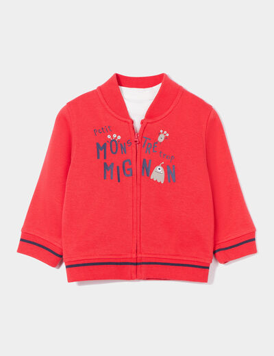 Ensemble 2 pièces t-shirt et gilet teddy rouge bébé garçon