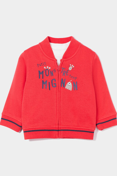 Ensemble 2 pièces t-shirt et gilet teddy rouge bébé garçon