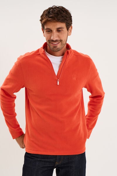 Sweat polaire col camionneur rouge homme
