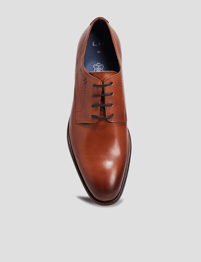 Derbies &agrave; lacets en cuir lisse marron homme