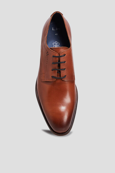 Derbies &agrave; lacets en cuir lisse marron homme