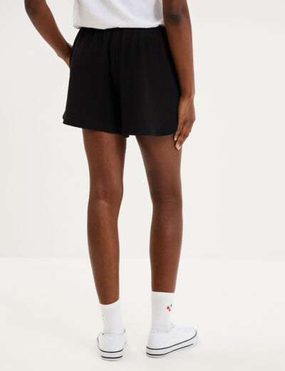 Short droit effet gaufr&eacute; coton noir femme