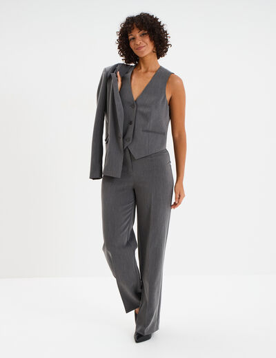 Pantalon droit avec pinces gris foncé femme