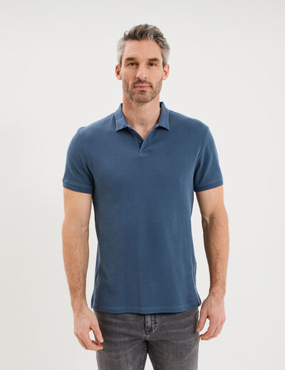 Polo textur&eacute; manches courtes coton bleu gris homme