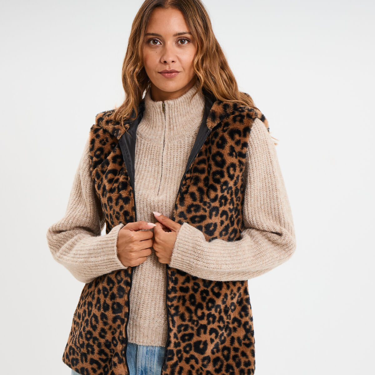 Parka 3-en-1 gilet fourr&eacute; noir femme