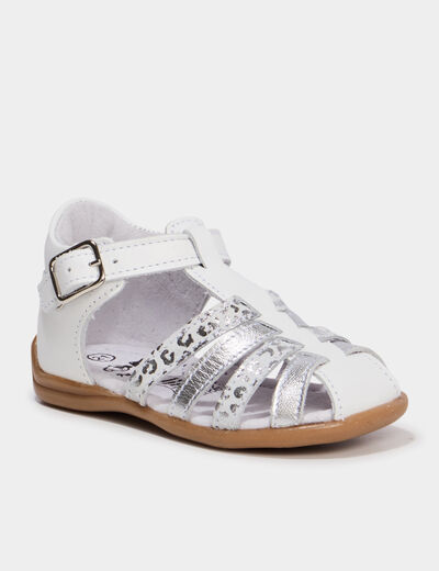 Sandales en cuir blanc b&eacute;b&eacute; fille
