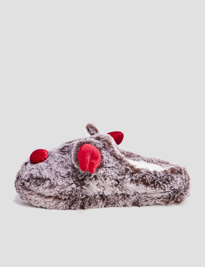 Chaussons renne mules fausse fourrure multicolore femme