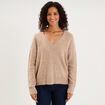 Pull droit &agrave; sequins et col en V beige femme