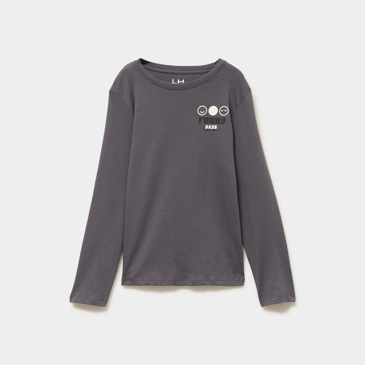 T-shirt manches longues coton gris fonc&eacute; gar&ccedil;on