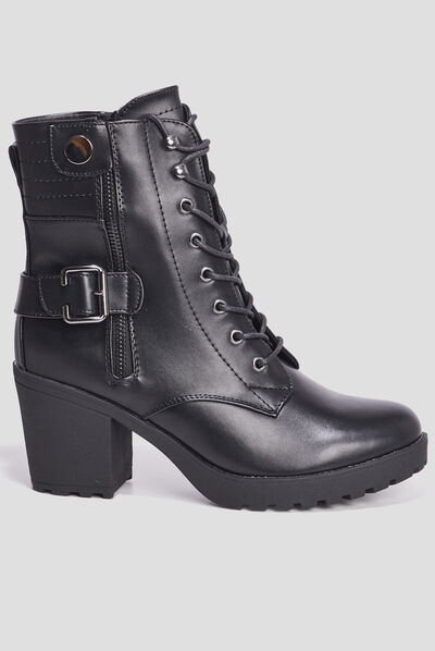 Bottines à talons et lacets noir femme