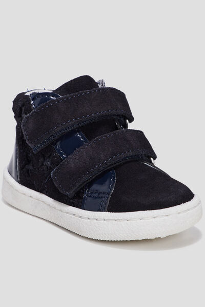 Baskets montantes en cuir bleu marine bébé fille