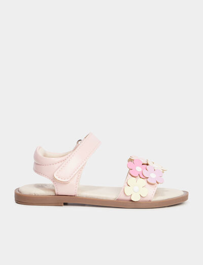 Sandales plates avec fleurs rose fille