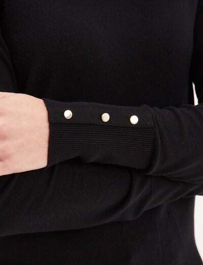 Pull col rond boutons aux poignets noir femme