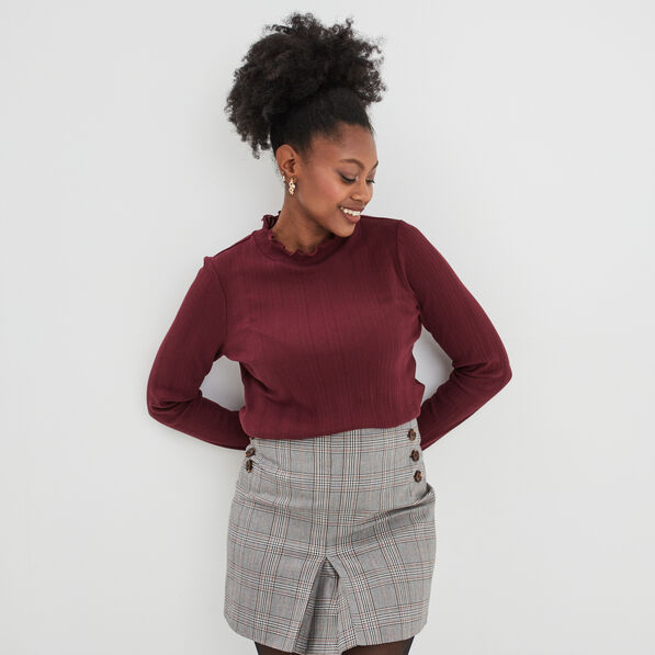 t shirt cotele col montant coton creeks bordeaux femme T-shirt côtelé col montant coton Creeks bordeaux femme
