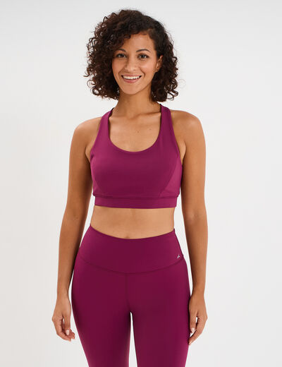 Brassi&egrave;re de sport ajust&eacute;e dos nageur violet fonc&eacute; femme