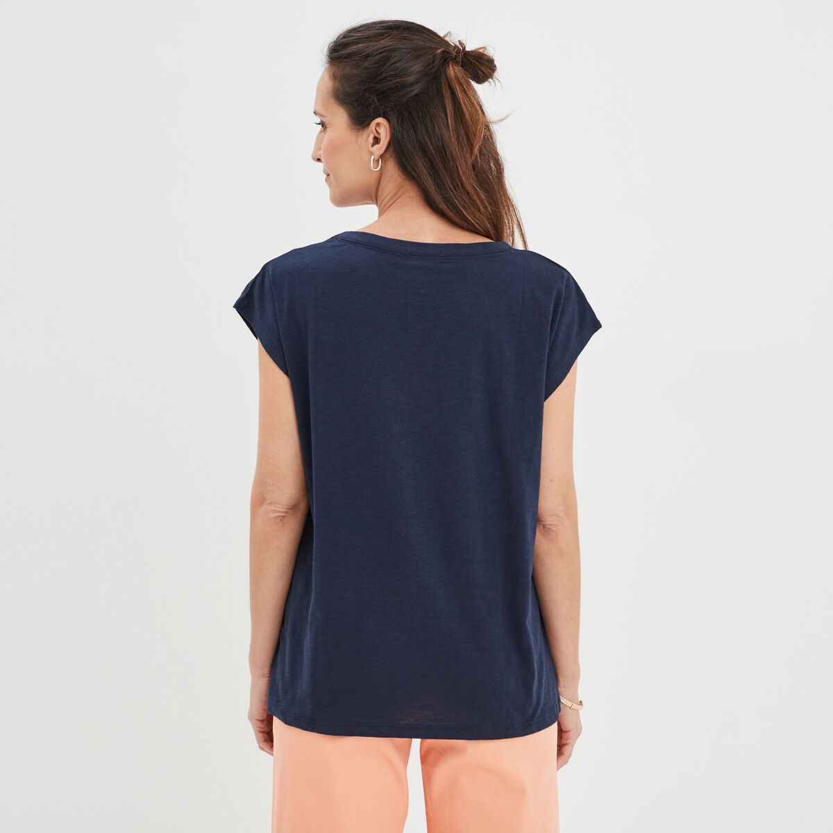 T-shirt col rond manches courtes Creeks bleu marine femme
