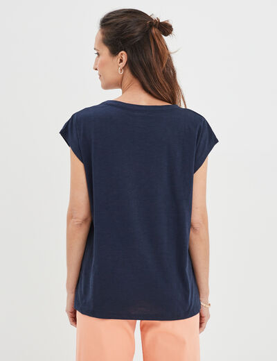 T-shirt col rond manches courtes Creeks bleu marine femme