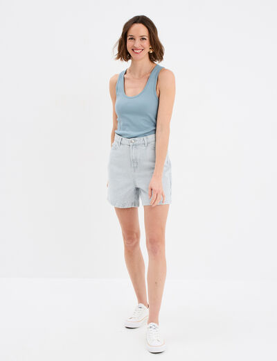 Débardeur col rond côtelé coton gris femme