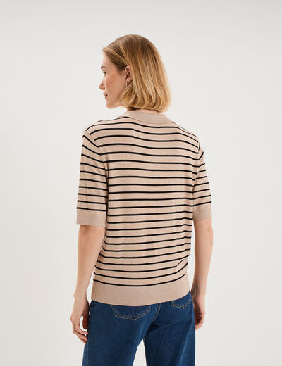 Pull col polo manches courtes beige clair femme