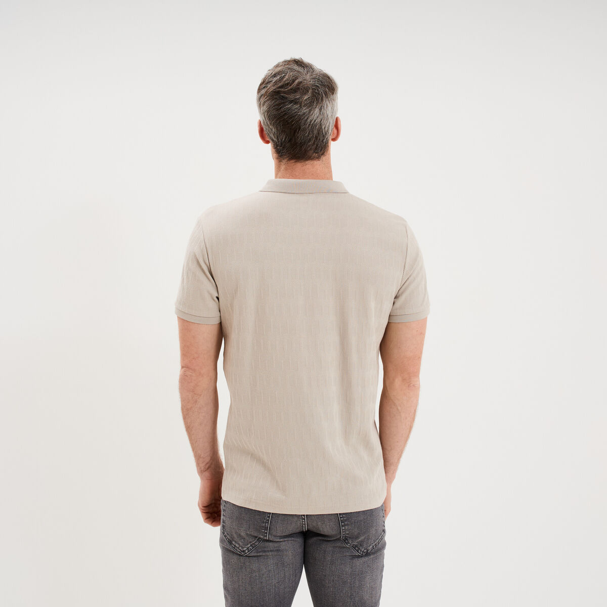 Polo textur&eacute; manches courtes gris clair homme