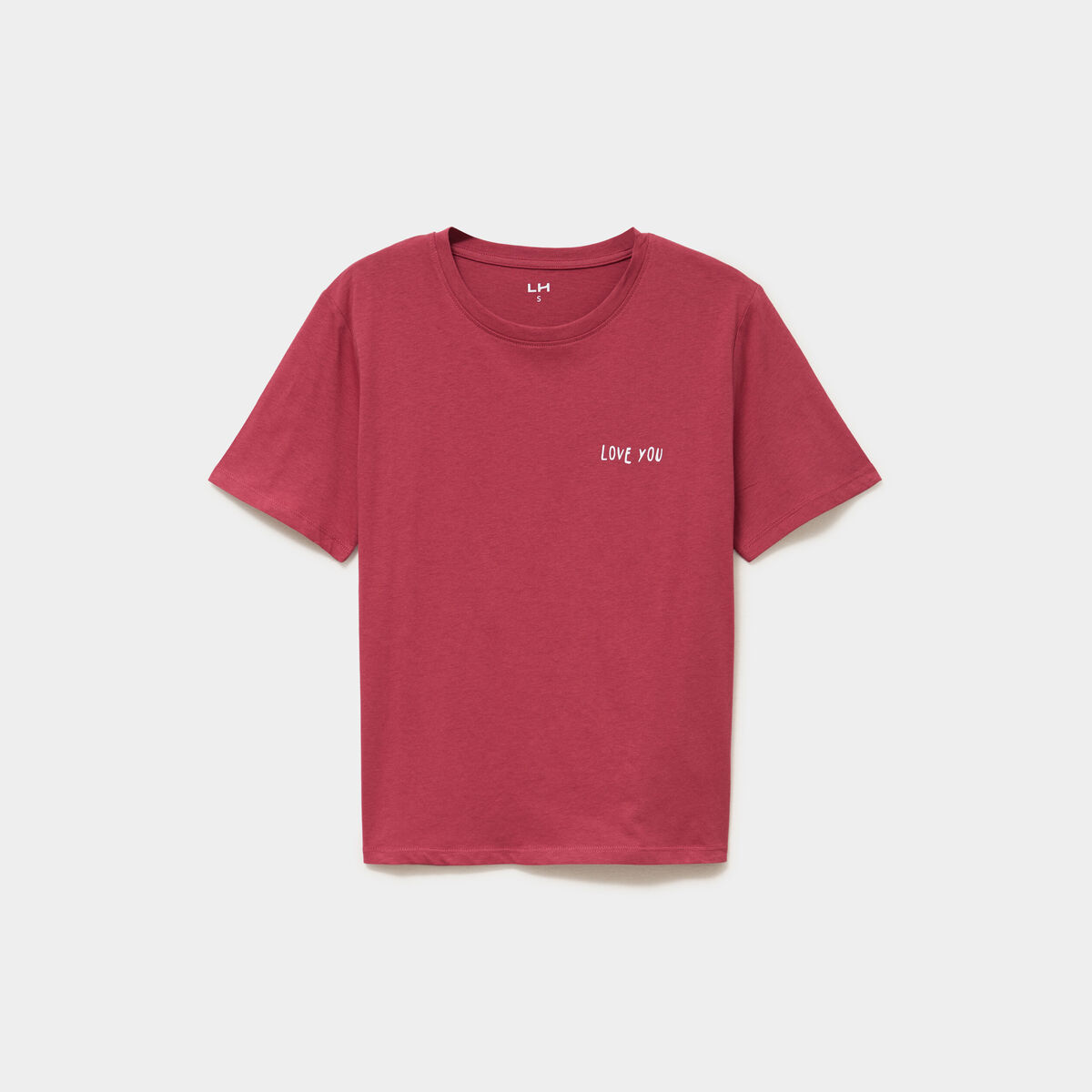 T-shirt col rond manches courtes coton rouge fonc&eacute; femme
