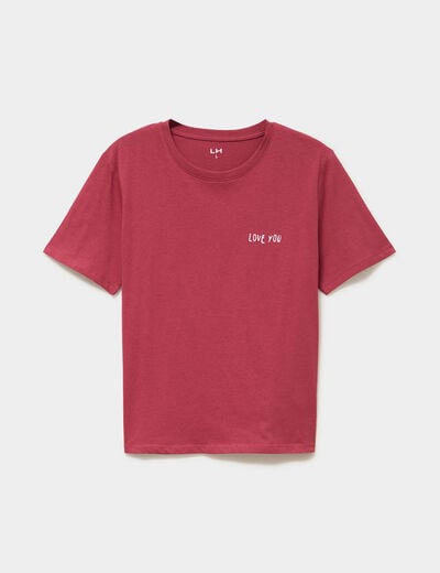 T-shirt col rond manches courtes coton rouge fonc&eacute; femme