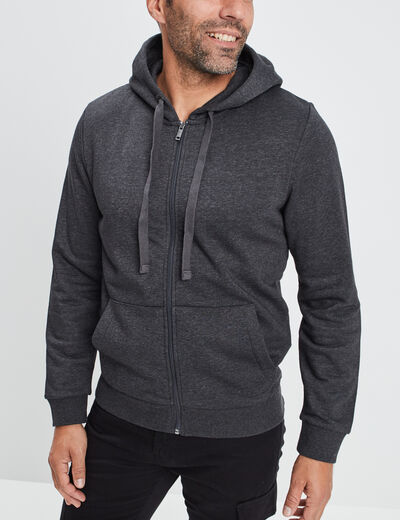 Sweat zippé molleton à capuche gris foncé homme
