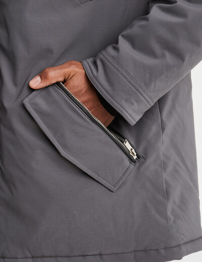 Parka à capuche fausse fourrure amovible gris foncé homme