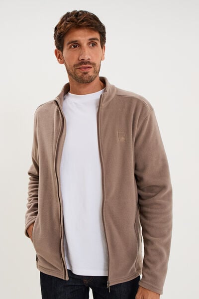 Gilet polaire zipp&eacute; manches longues gris homme