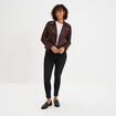 Veste courte esprit biker effet suédine marron foncé femme