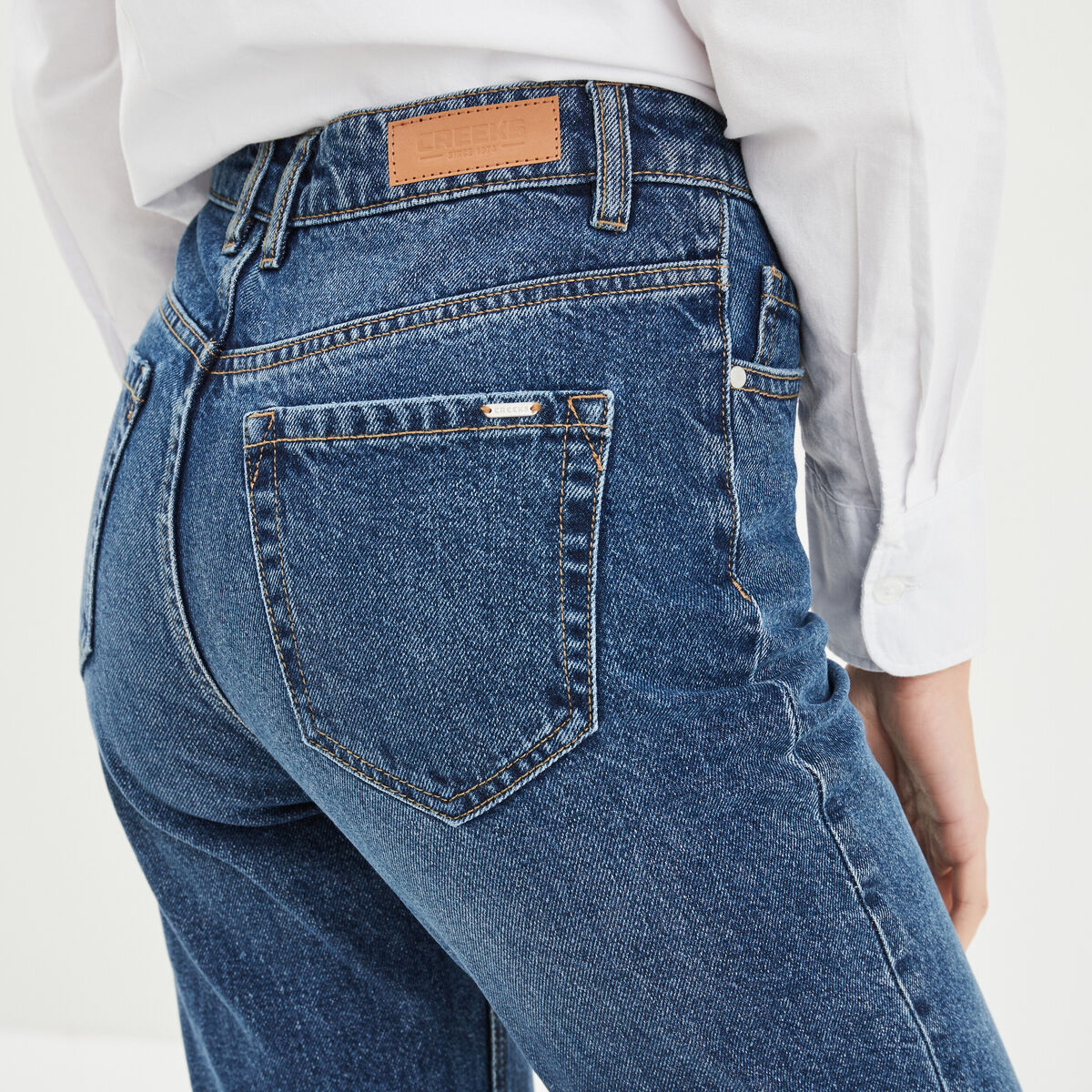 Jeans mom 7/8ème taille haute coton denim stone femme