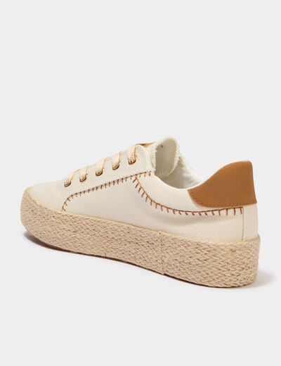 Tennis basses en toile compens&eacute;es sable femme
