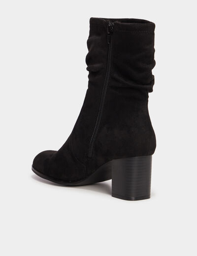 Bottines pliss&eacute;es aspect daim &agrave; talons noir femme