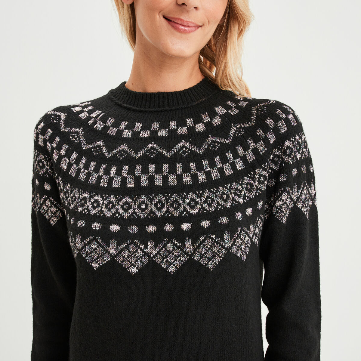 Pull jacquard fils métallisés Liberto noir femme