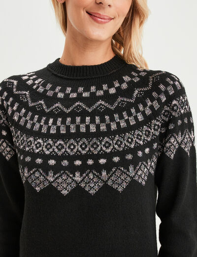 Pull jacquard fils métallisés Liberto noir femme