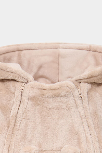 Combinaison pilote effet velours capuche beige b&eacute;b&eacute;