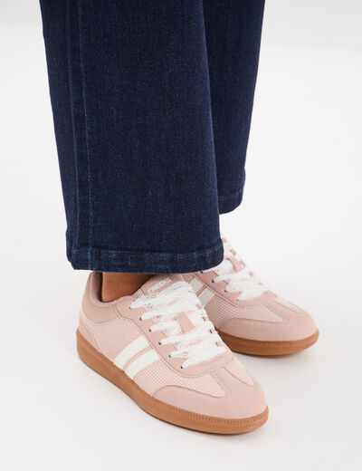 Tennis basses plates &agrave; lacets rose femme