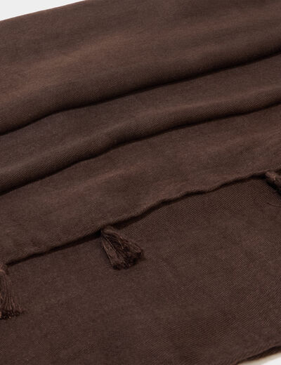 Foulard &agrave; pompons marron fonc&eacute; femme