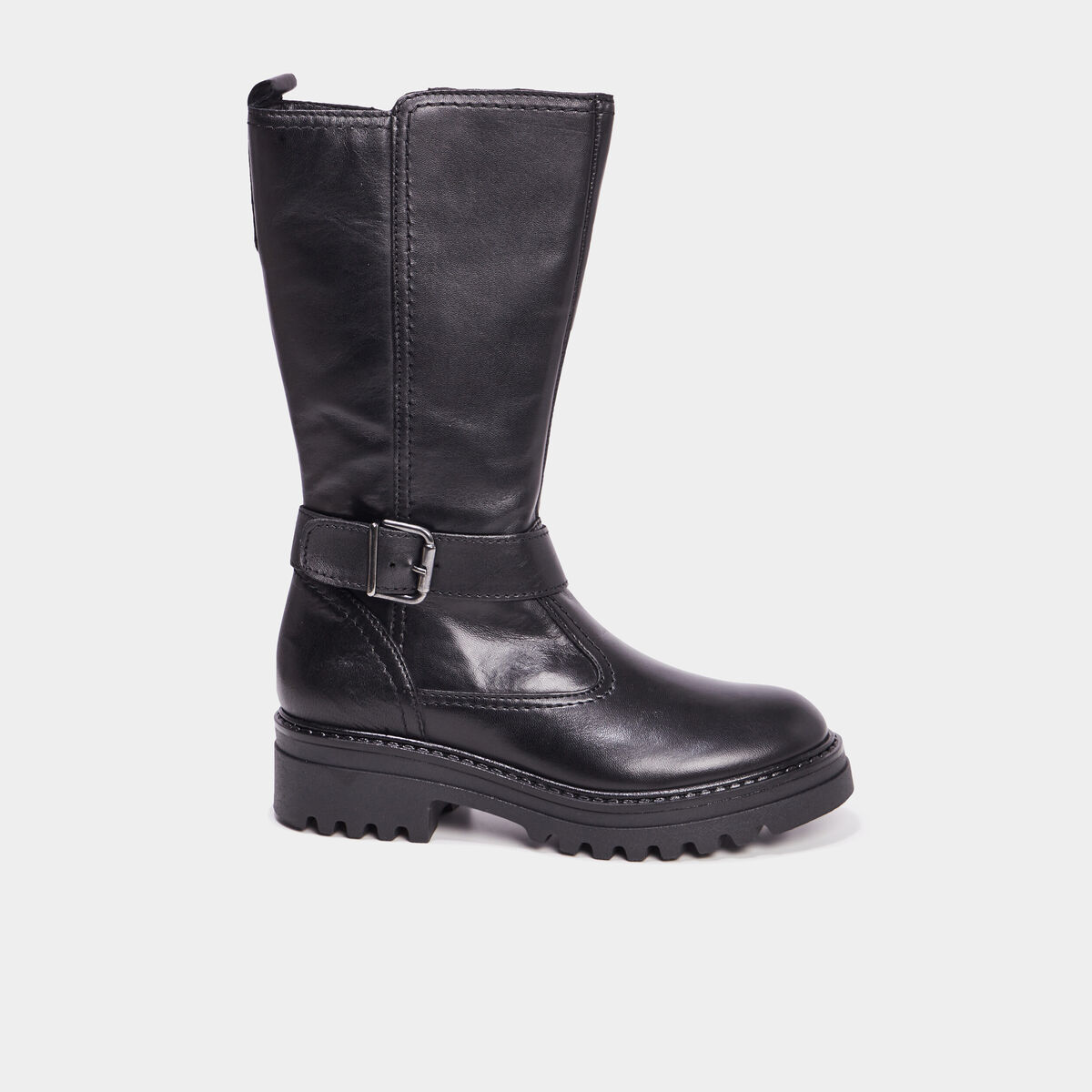 Bottes avec brides en cuir noir fille
