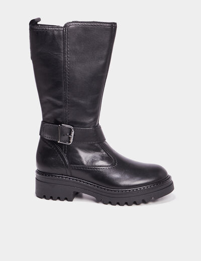Bottes avec brides en cuir noir fille