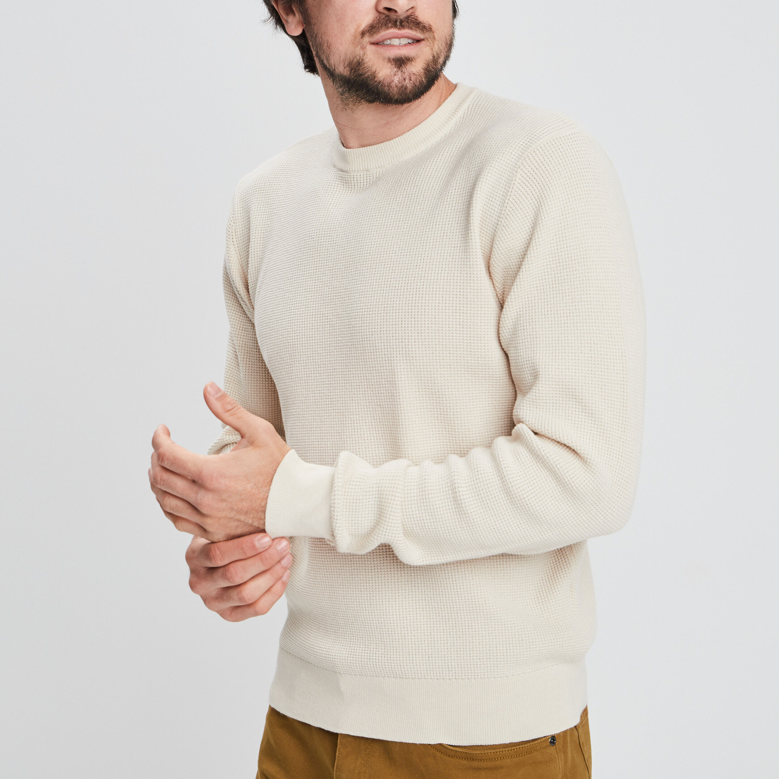 Pull en maille texturée col rond creme homme LH