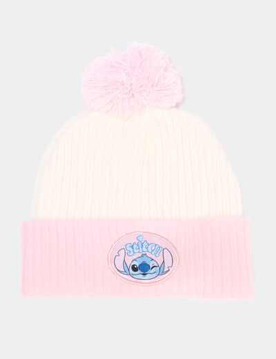 Bonnet &agrave; pompon Stitch ivoire fille