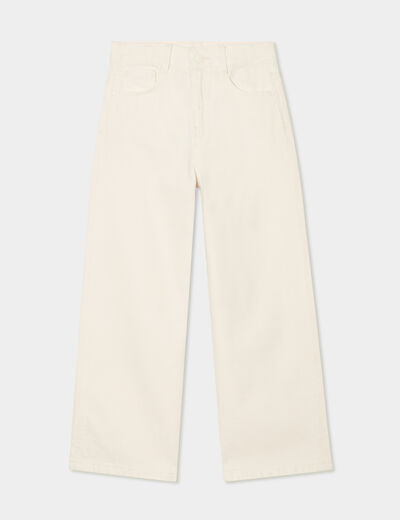 Pantalon coupe large 5 poches coton creme fille
