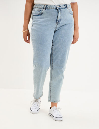 Jeans mom cropped taille haute denim double stone femme grande taille