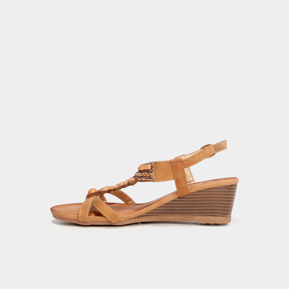 Sandales compensées détails bijoux marron femme