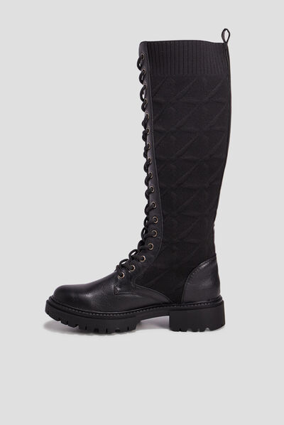 Bottes bi-matière à lacets noir femme