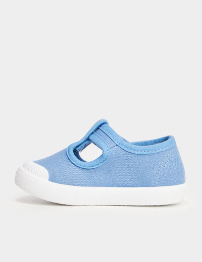 Chaussures salomé en toile à scratchs bleu bébé garçon