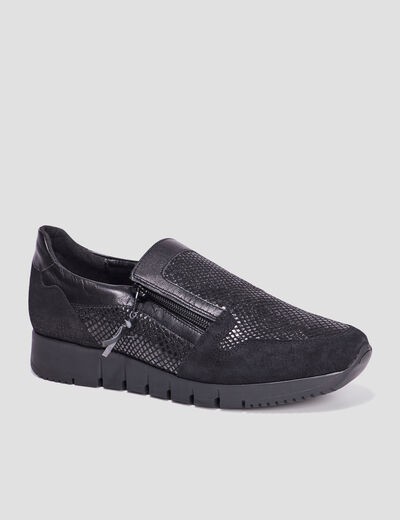Baskets zippées en cuir pied large noir femme