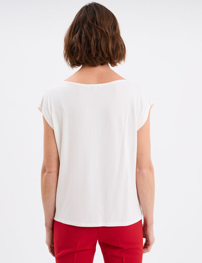 T-shirt col en V manches courtes blanc femme
